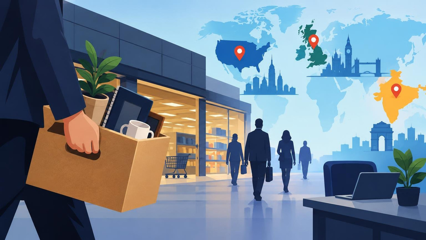 AI-generated illustration: the story "Amazon confirms new job cuts in retail unit; India among countries affected"