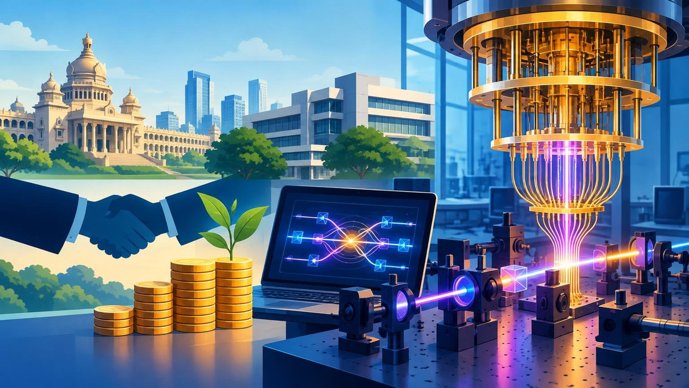 AI-generated illustration: the story "Bengaluru's Quanfluence raises $10 million to build photonic quantum computer"