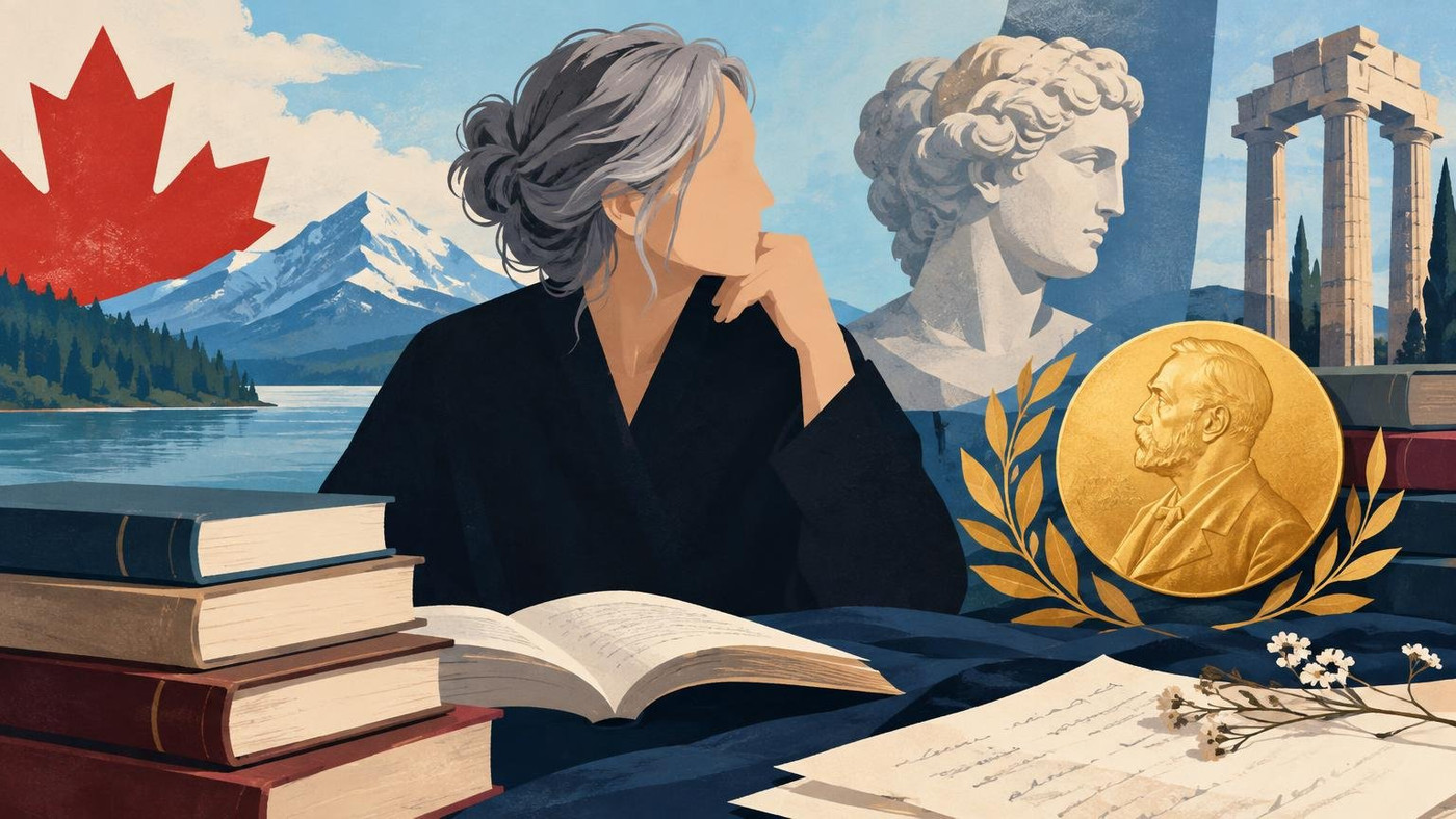 AI-generated illustration: the story "Canadian poet Anne Carson wins 2026 Nobel Prize in Literature"