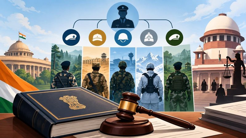 AI-generated illustration: the story "CAPF Act 2026 Comes Into Force: IPS Quotas in Five Forces"
