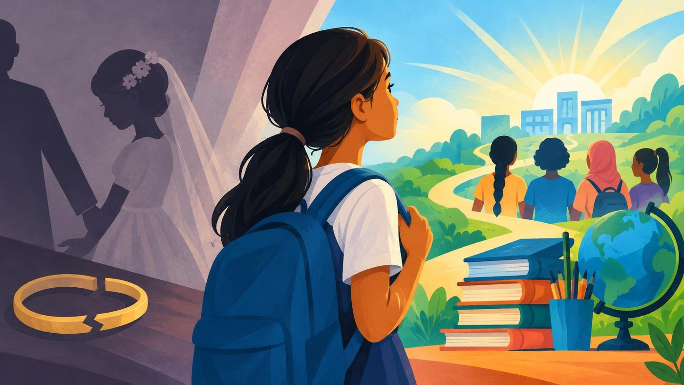 AI-generated illustration: the story "Day of the Girl 2026: UN theme calls to end child marriage and invest in girls"