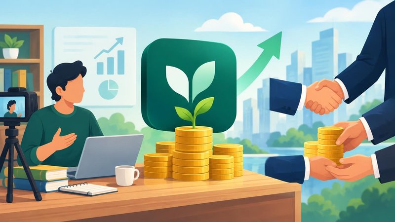 AI-generated illustration: the story "Finance content creator's start-up Zomint raises Rs 36 crore from Lightspeed and Prime"