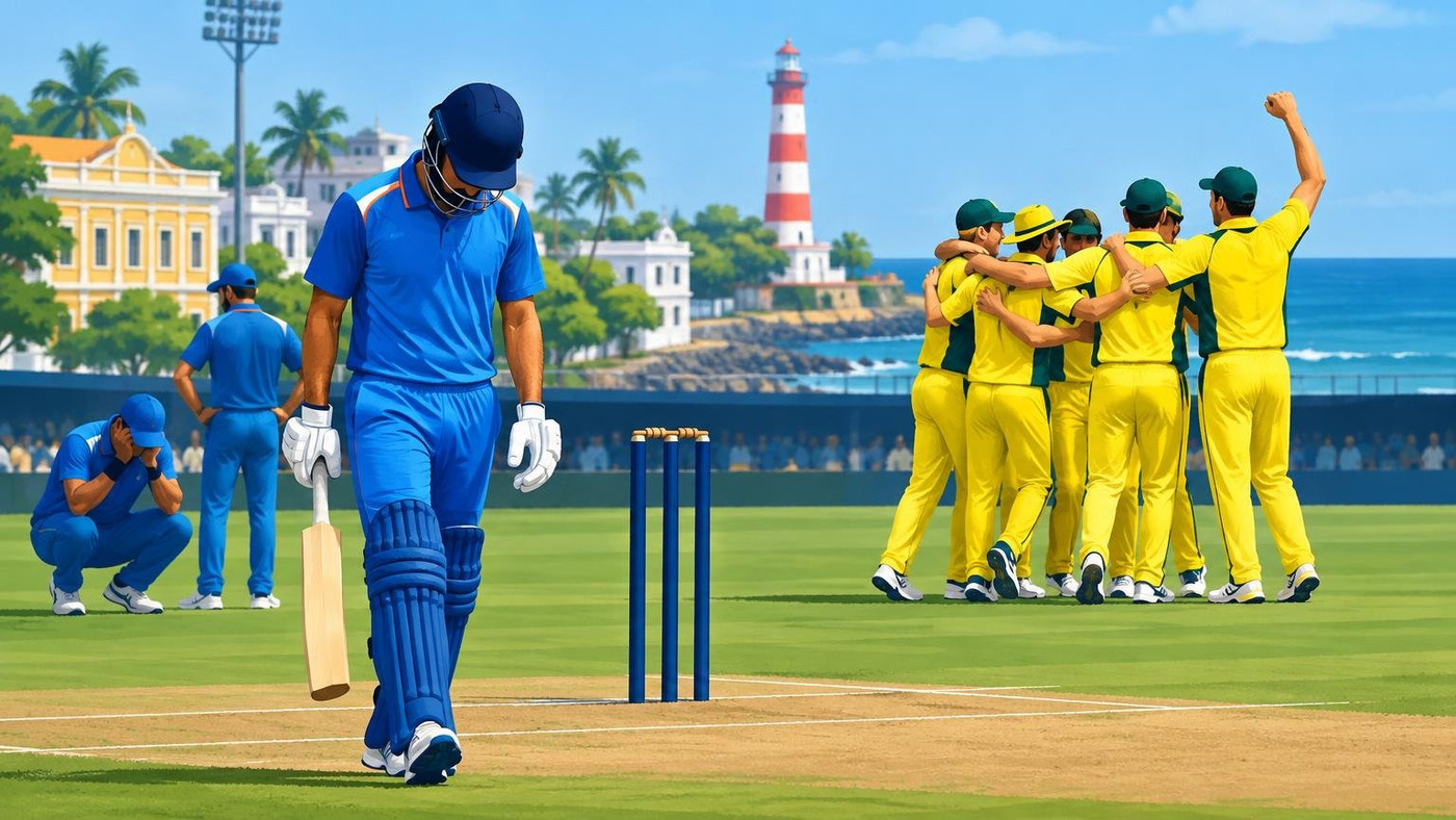 AI-generated illustration: the story "India A lose one-day series to Australia A after 69-run defeat in Puducherry"
