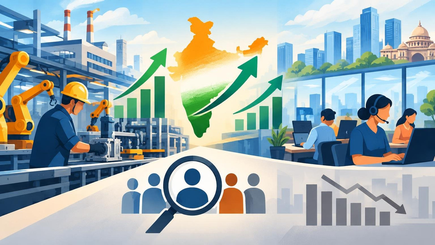 AI-generated illustration: the story "India PMI September 2026: Factory and Services Activity Rebound, Hiring Mixed"