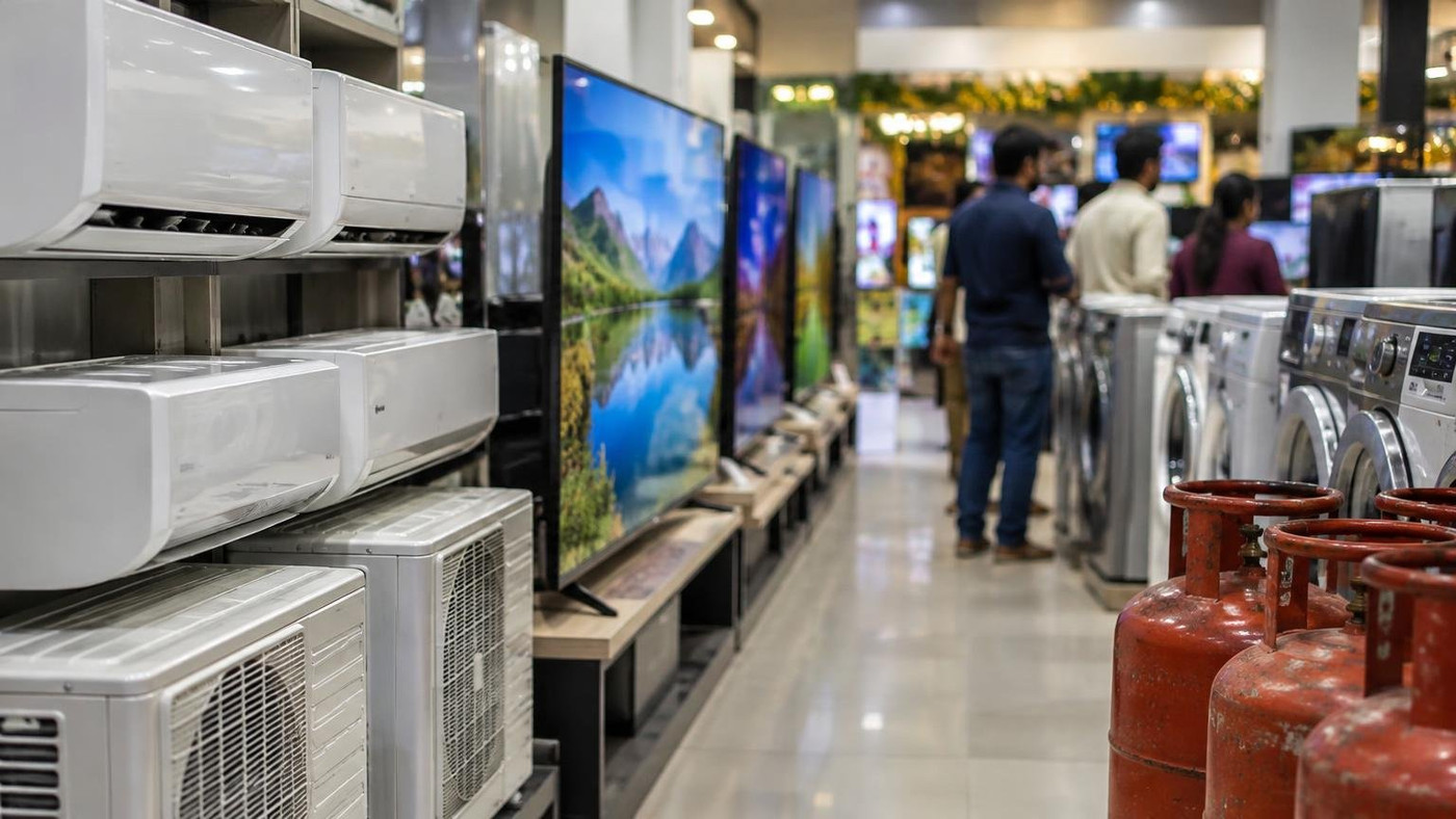 AI-generated representative image: the story "India Product Price Increases: ACs, TVs and Commercial LPG Costlier From October"