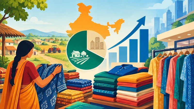 AI-generated illustration: the story "India's apparel market to reach $146.3 billion by 2029, rural India leads spending"