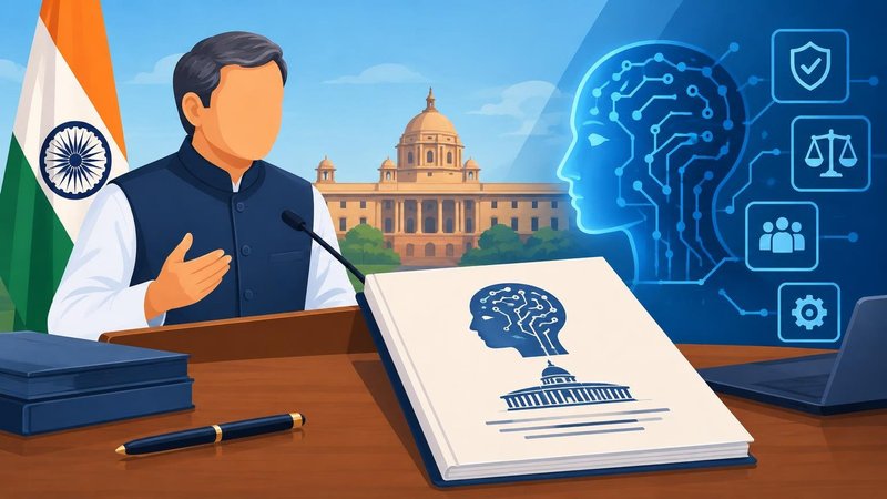 AI-generated illustration: the story "India to Publish AI Regulation Paper Within a Month, Says Vaishnaw"