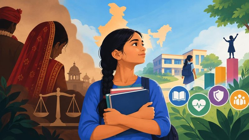 AI-generated illustration: the story "International Day of the Girl Child 2026: Where Girls' Rights Stand in India"