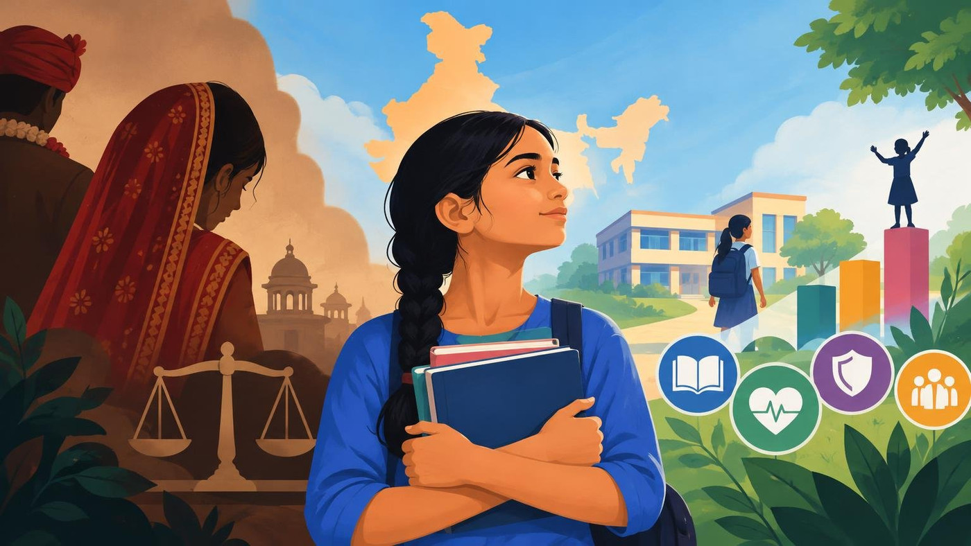AI-generated illustration: the story "International Day of the Girl Child 2026: Where Girls' Rights Stand in India"