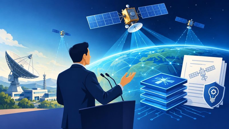 AI-generated illustration: the story "Jio building its own satellite stack, filing pre-6G patents: Akash Ambani"