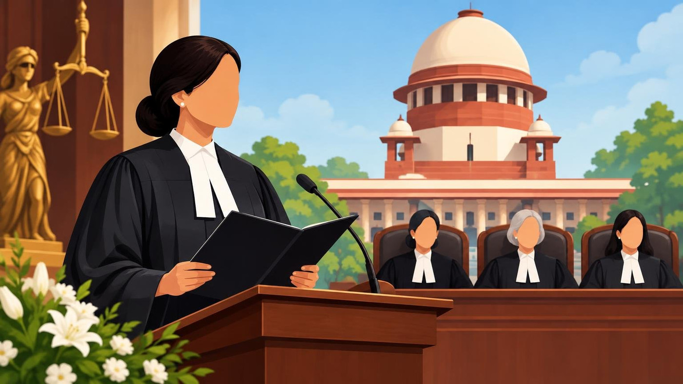 AI-generated illustration: the story "Justice Sunita Agarwal joins Supreme Court, taking women judges to three"