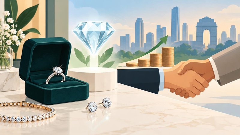 AI-generated illustration: the story "Lab-grown diamond jewellery brand Zinara raises Rs 3.61 crore, led by IPV"