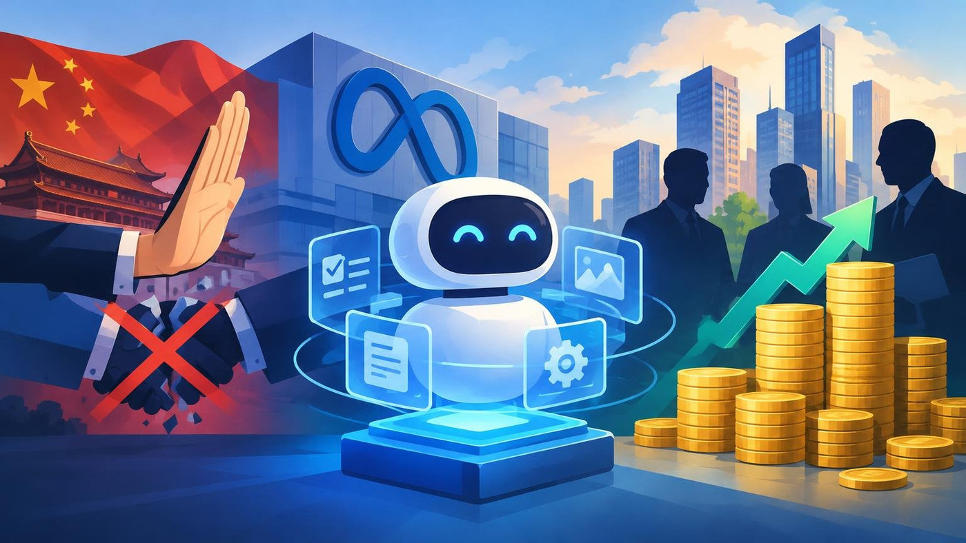 AI-generated illustration: the story "Manus raises over $500 million after China forced Meta to unwind its $2 billion deal"