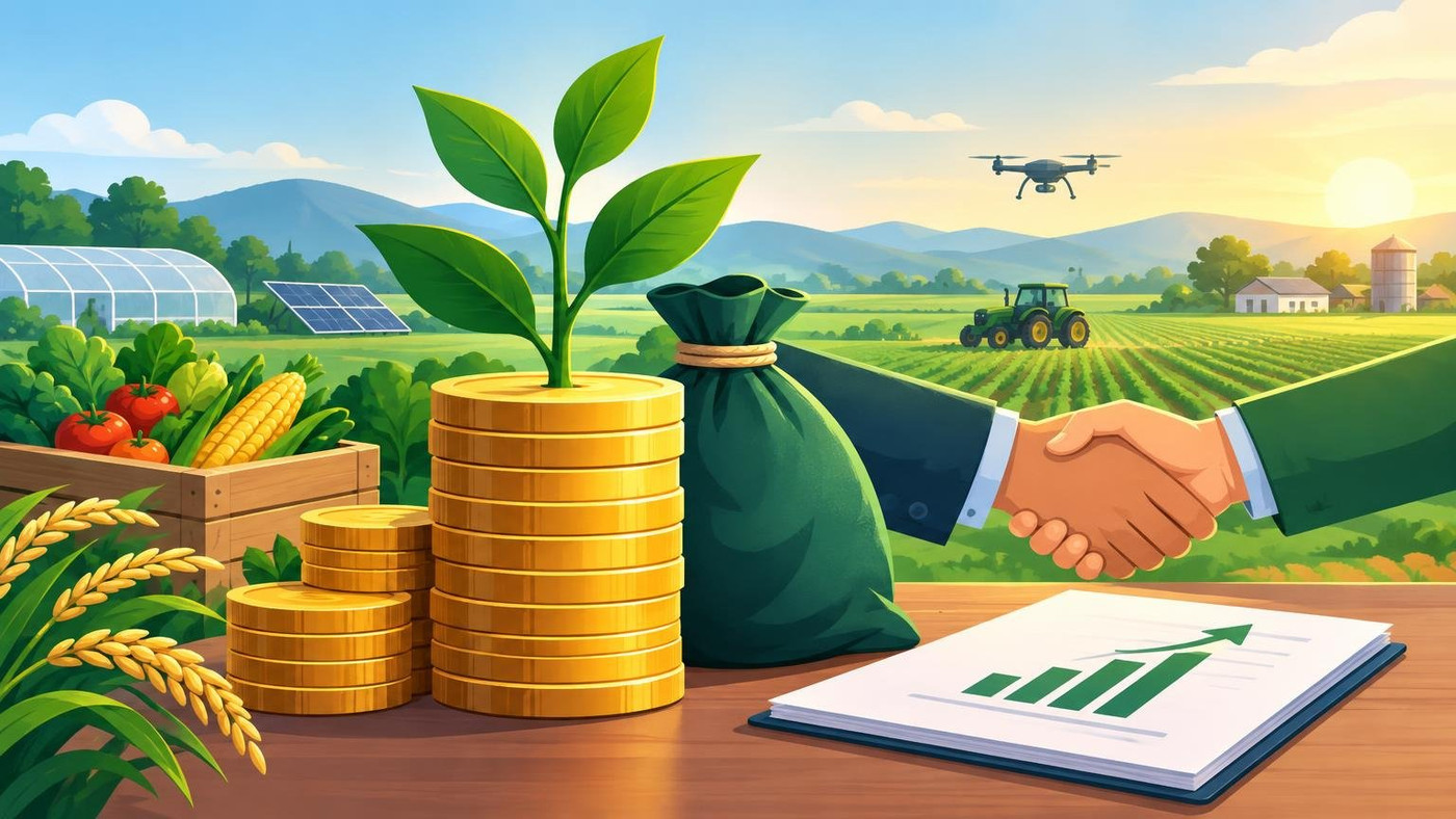 AI-generated illustration: the story "NABARD's NABVENTURES raises Rs 450 crore in first close of Rs 1,500 crore agri fund"