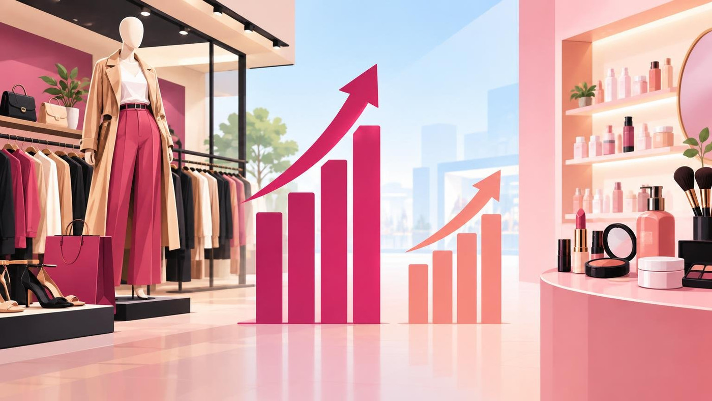 AI-generated illustration: the story "Nykaa's fashion arm outpaces beauty with growth in late forties, Q2 update shows"