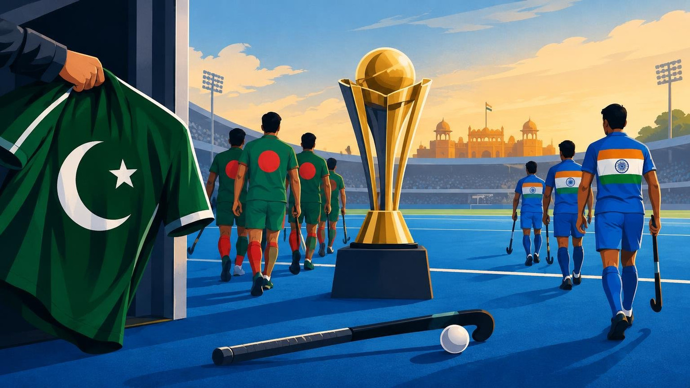 AI-generated illustration: the story "Pakistan pulls out of Asian Champions Trophy in India; Bangladesh to face hosts in opener"