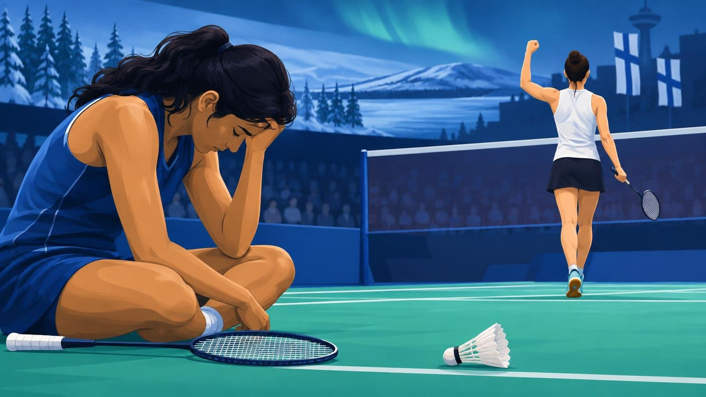 AI-generated illustration: the story "PV Sindhu loses three-game Arctic Open quarter-final to top seed Ratchanok Intanon"