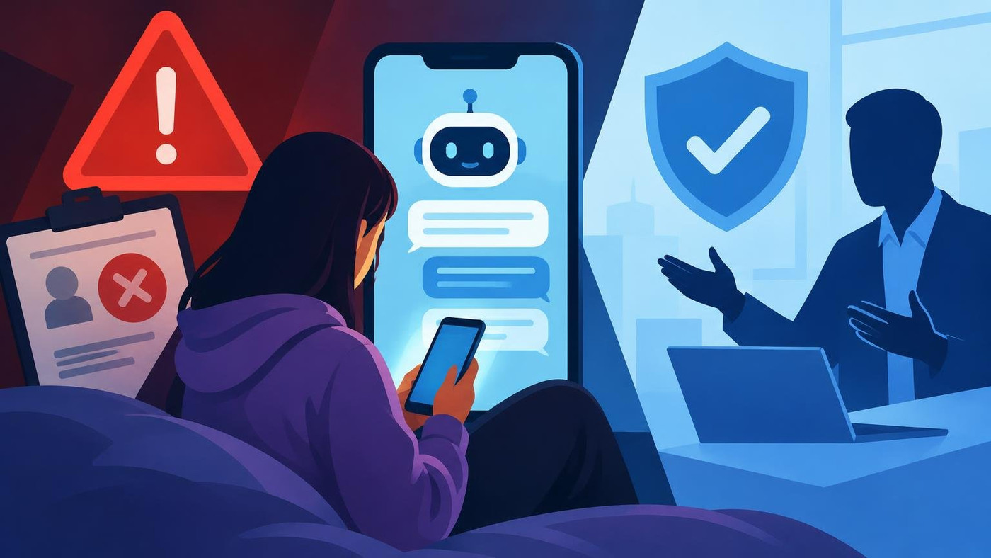 AI-generated illustration: the story "Safety group rates ChatGPT for Teens 'unacceptable risk'; OpenAI disputes tests"