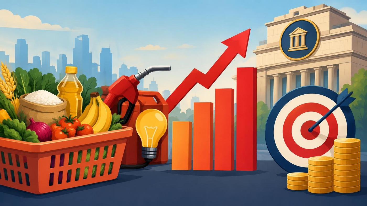 AI-generated illustration: the story "September inflation seen jumping to 5.4-5.6%, above RBI target, polls show"