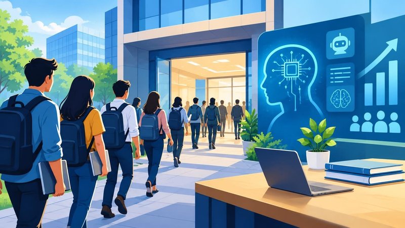 AI-generated illustration: the story "TCS onboards 10,000 freshers in July-September, says hiring will follow demand"