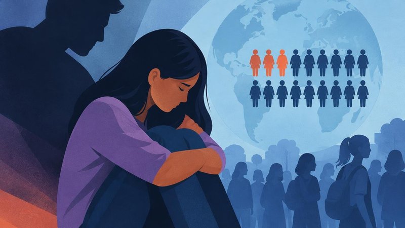 AI-generated illustration: the story "WHO: about 43 million girls aged 15-19 have faced partner or sexual violence"