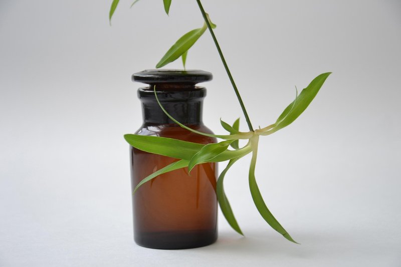 Representative image: herbal skincare bottles leaves