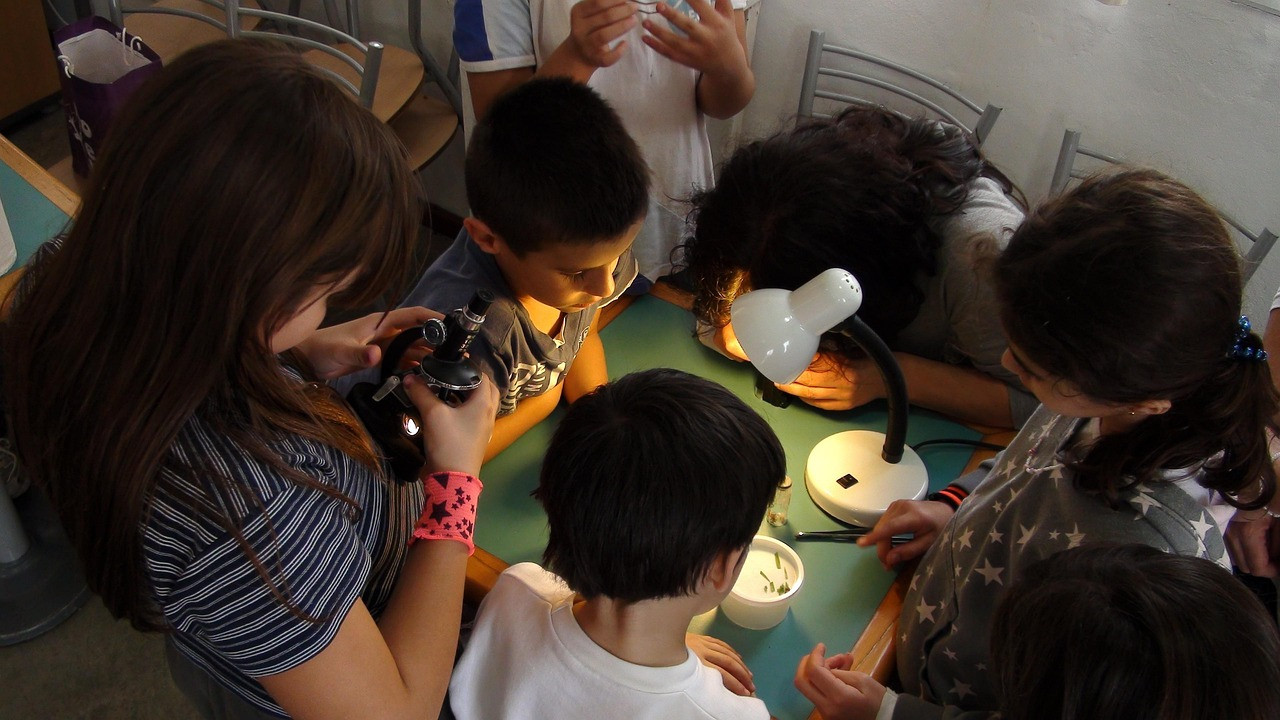 Representative image: students microscope classroom