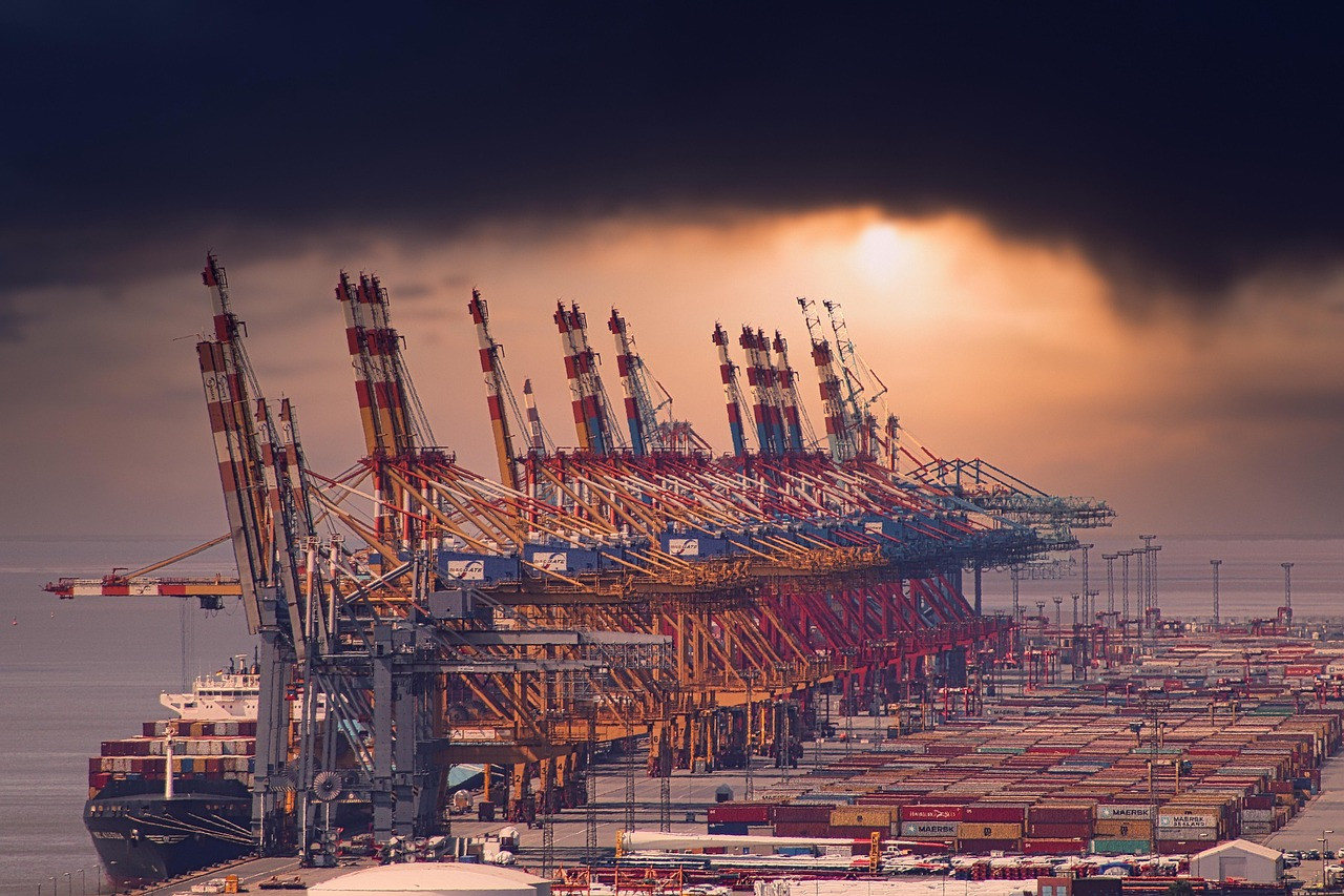 Representative image: shipping containers port cranes
