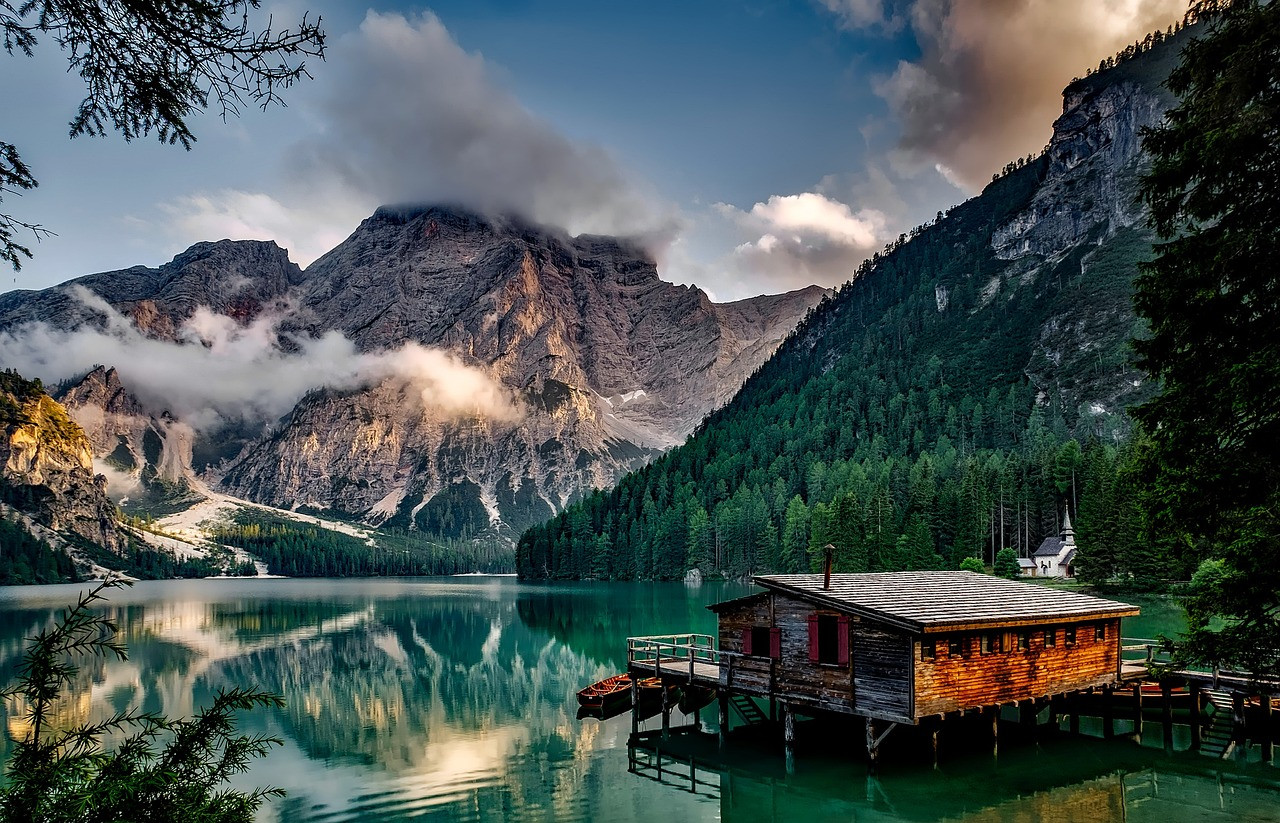 Representative image: lake cabin at night