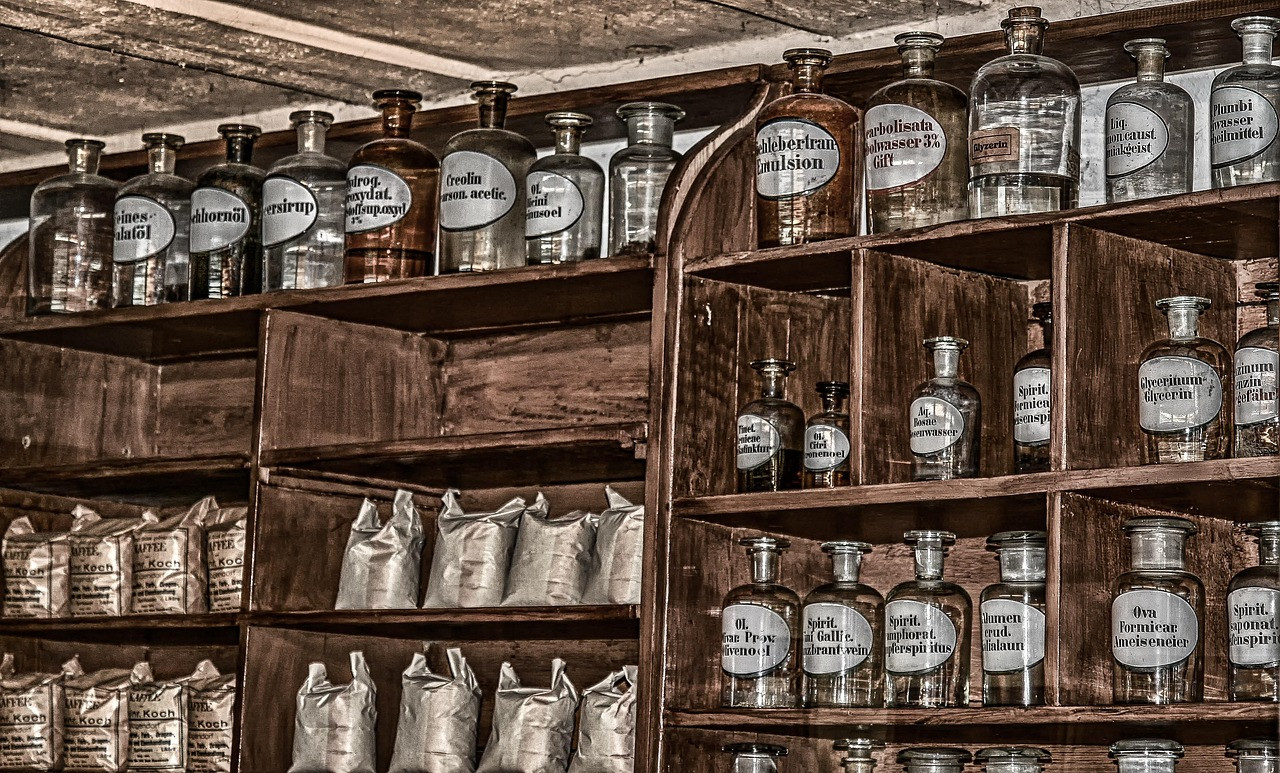 Representative image: herbal medicine bottles shelf