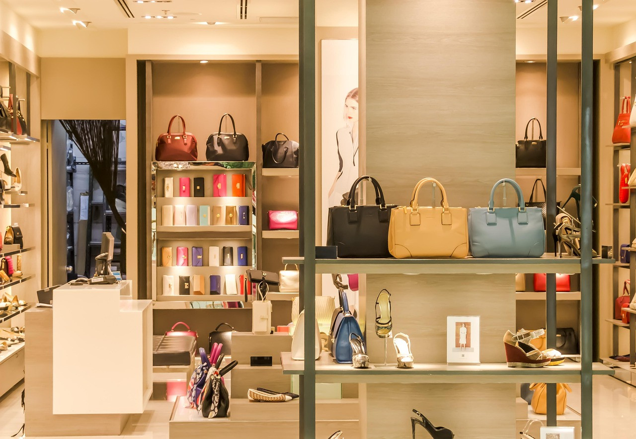 Representative image: luxury handbags boutique display