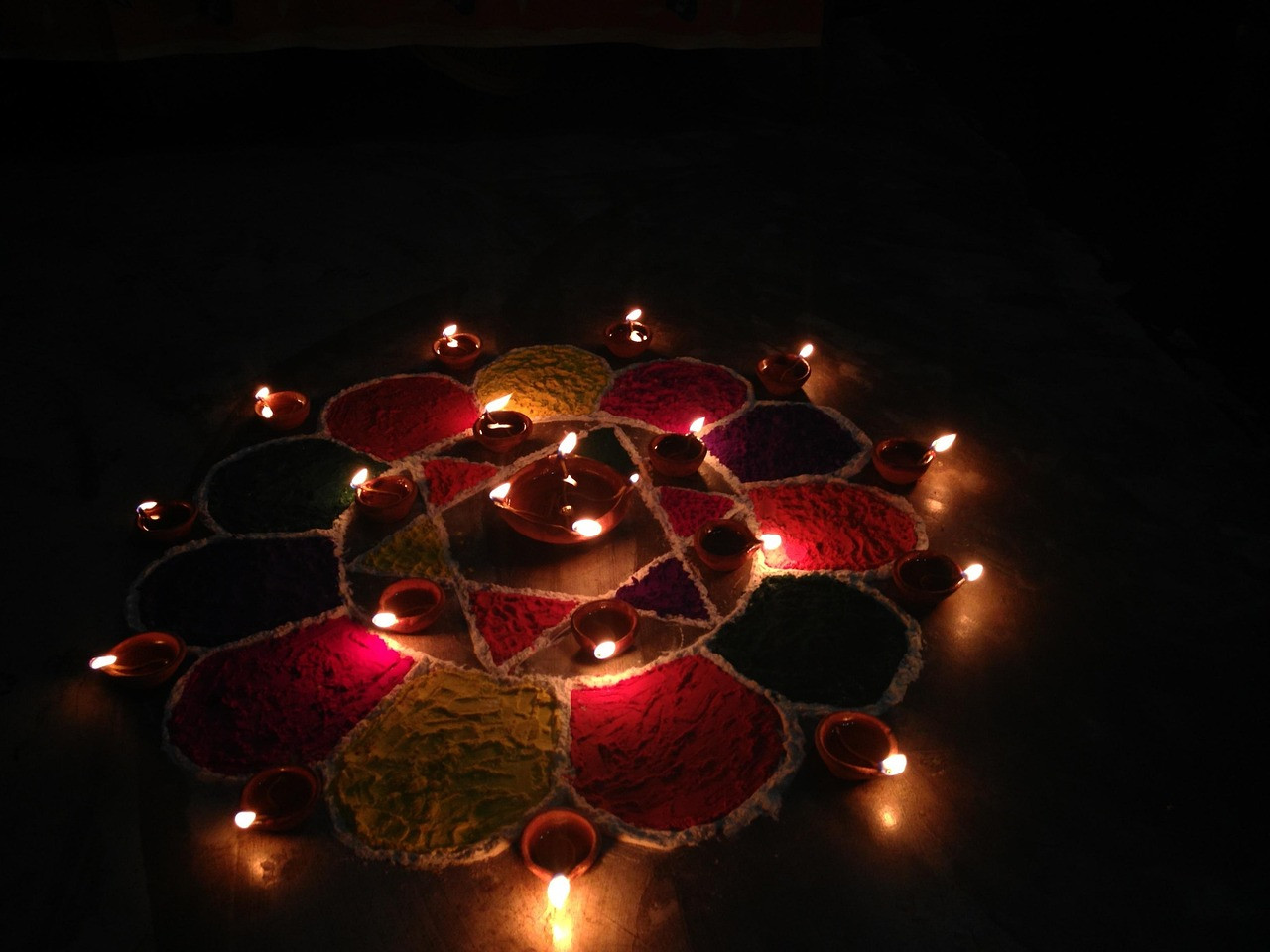 Representative image: diya oil lamps rangoli