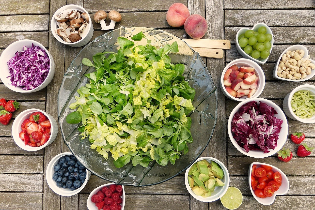 Representative image: fresh vegetables and fruits on table