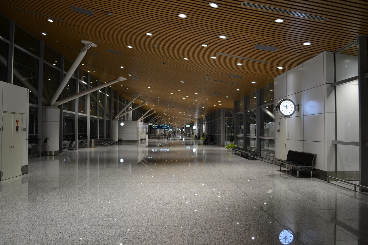 Representative image: empty airport terminal hall
