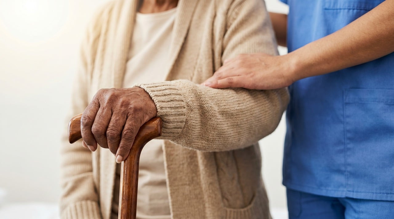 Representative image: caregiver helping elderly woman
